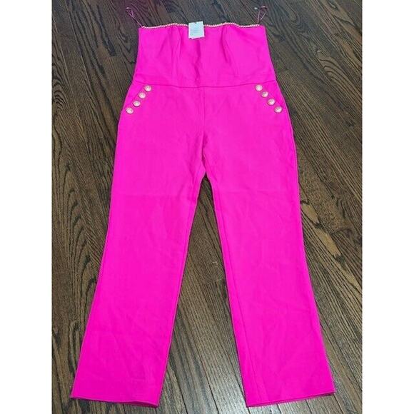 Generation Love Alexis Strapless Crepe Jumpsuit Cropped Magenta Pink Large NEW - Picture 2 of 11